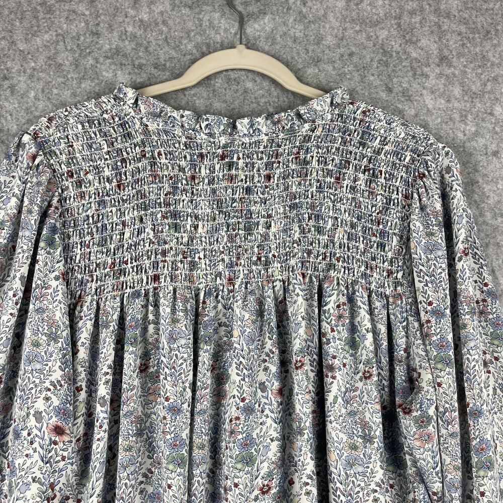 Rose Olive Tunic Top Womens 2X Floral Blouse Smocked Button Front Ruffle Flowy - Picture 11 of 14